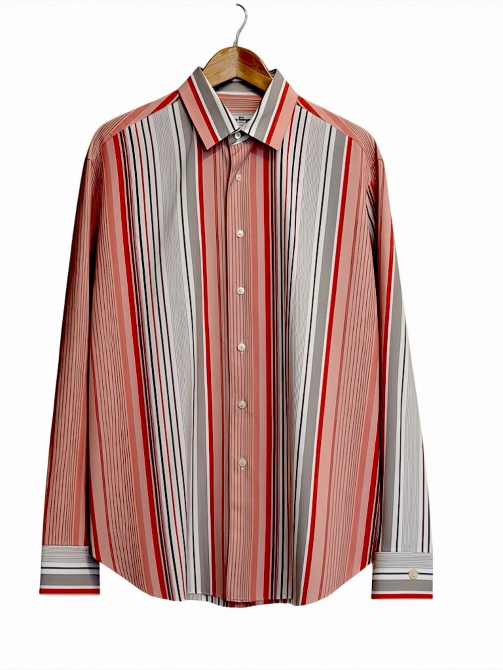 Salvatore Ferragamo Men's Pink Gray Striped Dress Shirt | Cotton | Made in Italy